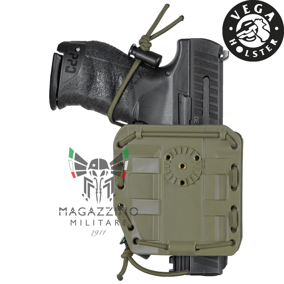 MULTI-FIT INJECTION MOLDED RUBBERISED POLYMER HOLSTER BLACK OD OLIVE front