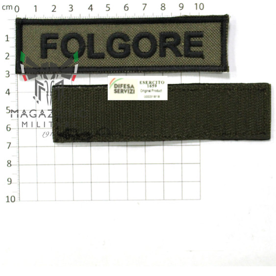 Patch toppa ESERCITO FOLGORE cm 12x3 su verde militare ricamata velcrata