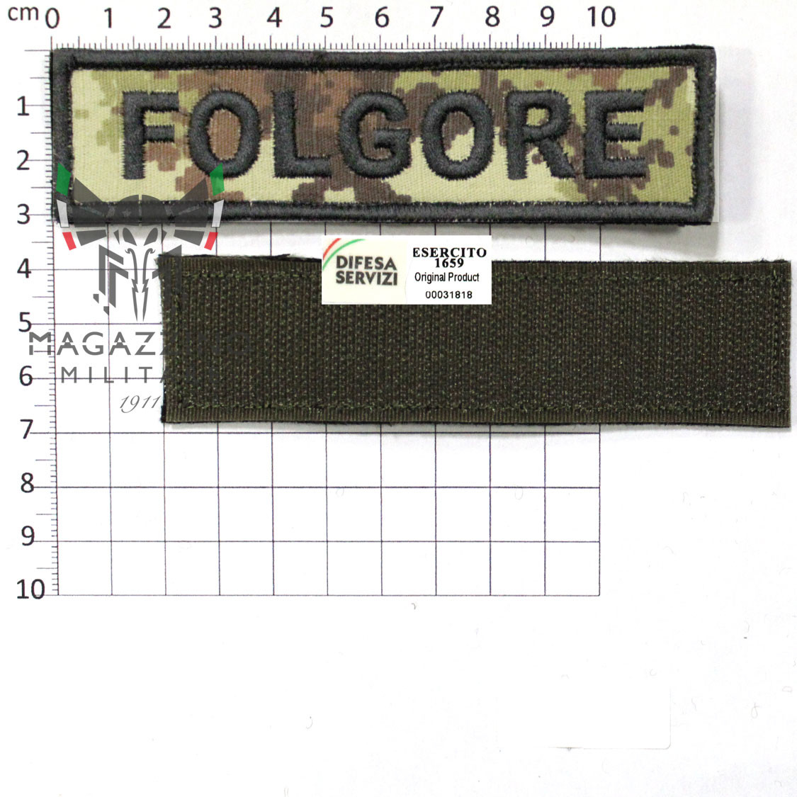Patch toppa ESERCITO FOLGORE cm 12x3 su vegetato militare ricamata velcrata