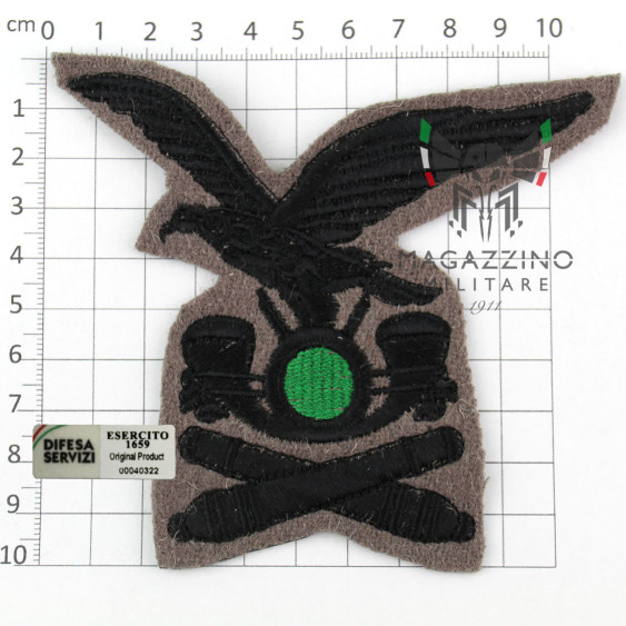 Alpini frieze embroidered black on green cloth for Hat
