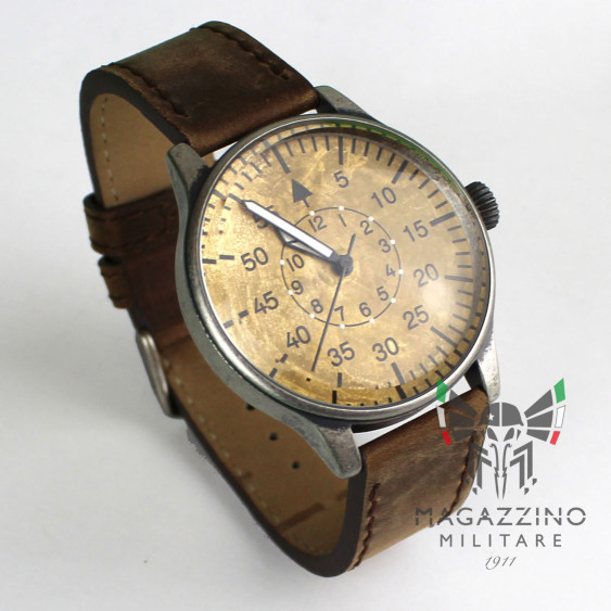 Military Air Force Pilot Sports Steel Watch waterproof vintage BROWN genuine leather strap