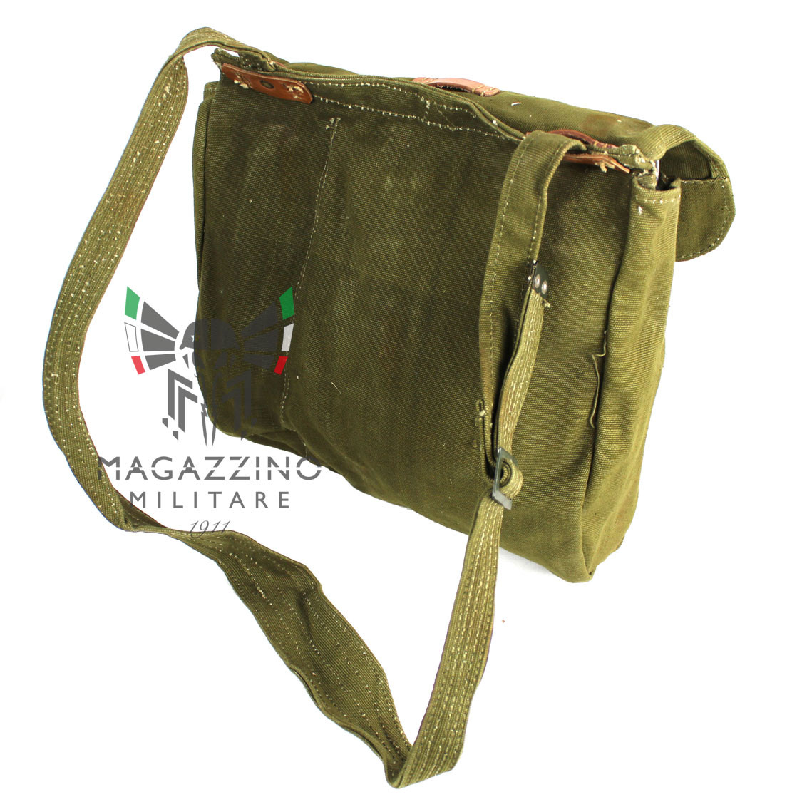 Military Bag Romanian Army Genuine leather canvas vintage USED