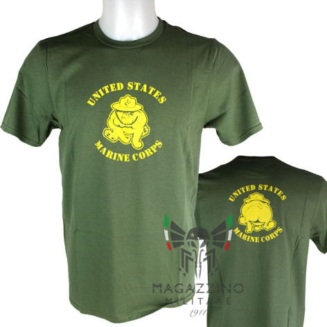 Maglietta T-SHIRT Militare US Marines Bull Dog fronte retro VERDE