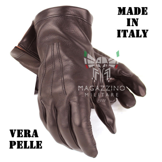 Italian leather gloves with wool lining, mod. 2002, original Italian Army brown color