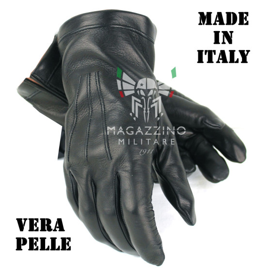 Italian leather gloves with wool lining, mod. 2002, original Italian Army Black