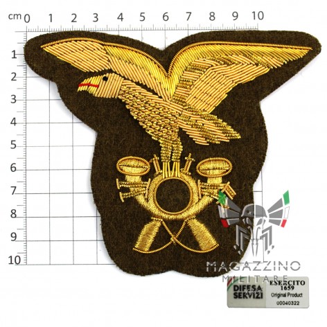 Fregio Alpini UFFICIALI ricamato ORO su panno verde per Cappello Aquila FANTERIA (146)