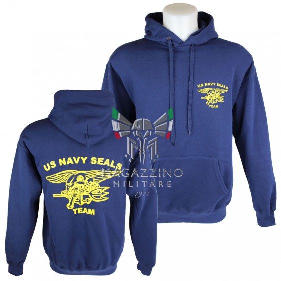 Felpa Cappuccio Navy Seals Team US BLU Navy