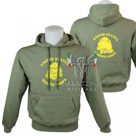 Felpa Militare US Marine Bull Dog Militare Verde OD