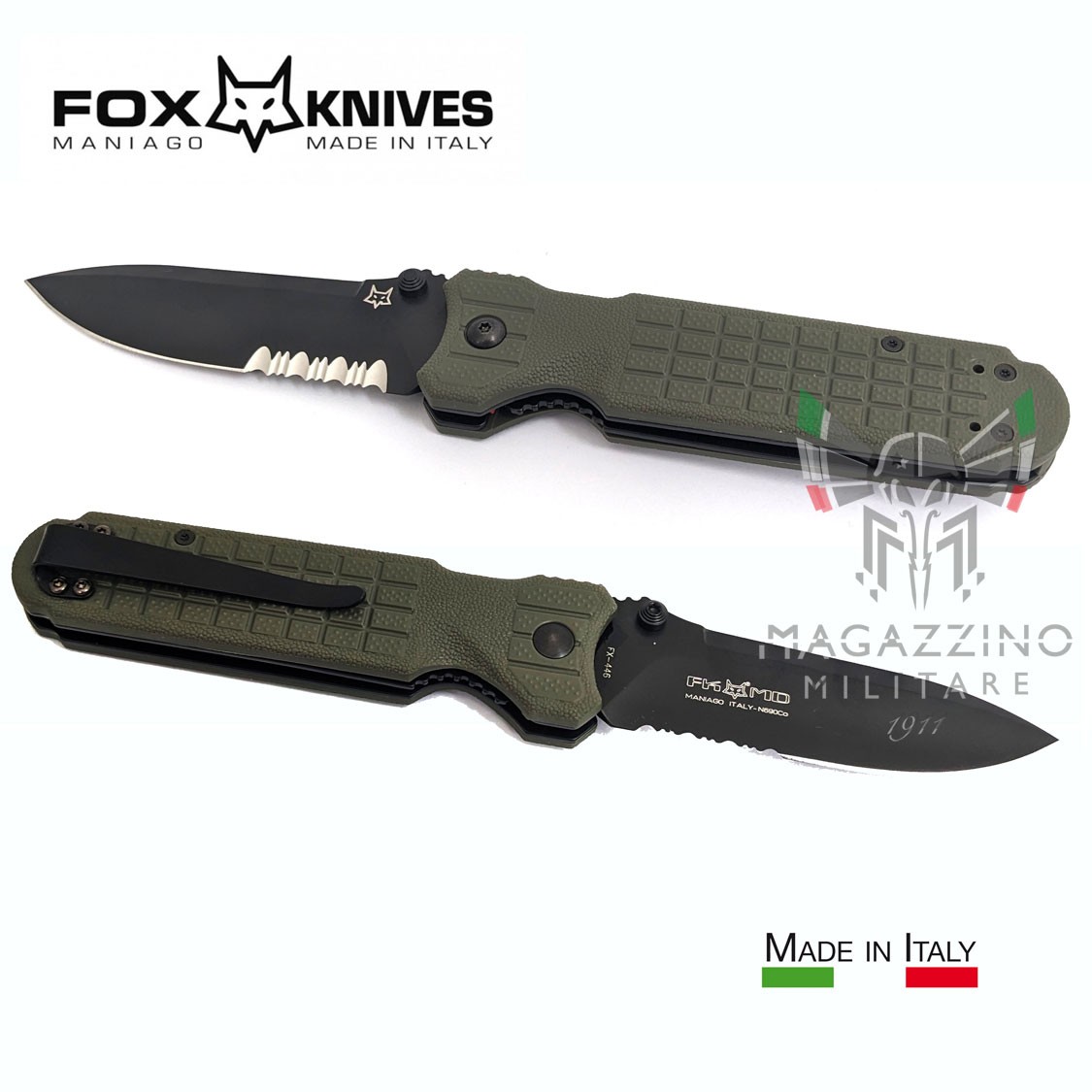Coltello FOX PREDATOR 2F M/CO FORPRENE VERDE NATO caccia militare Made in Italy