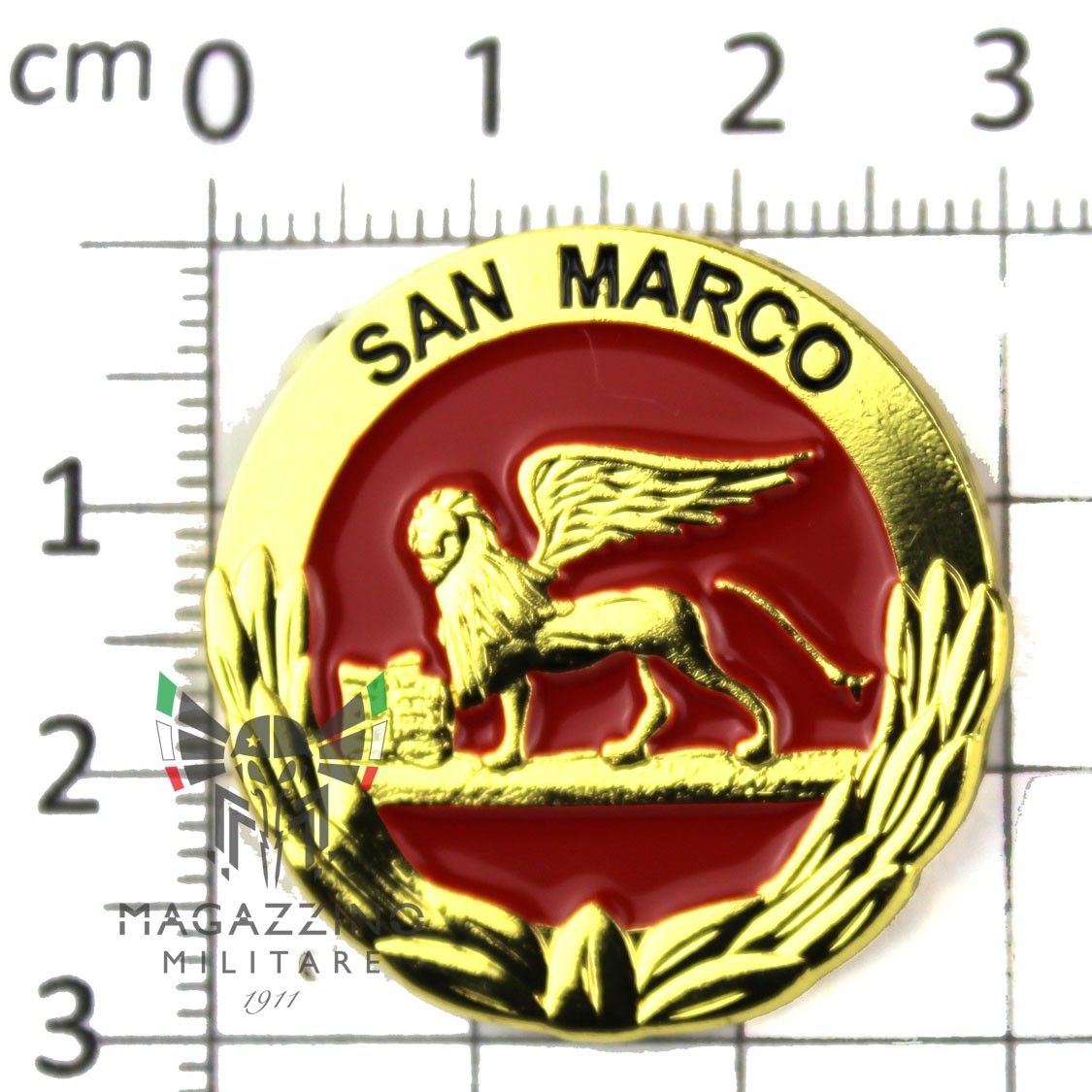 Gold Metal Badge Battalion San Marco with Winged Lion Enamel - Diameter 30mm (92)
