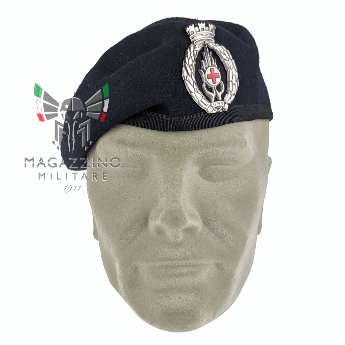 Blue Beret with Metal Badge for Red Cross Volunteer Nurse Made in Italy