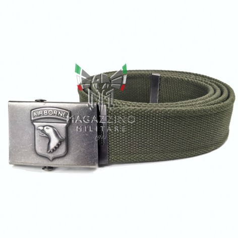 Olive Green Airborne Belt with WW2 Style 101st Airborne Screaming Eagles Buckle