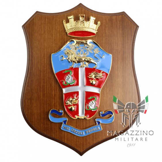Enamel Coated Metal Carabinier Crest on Wood