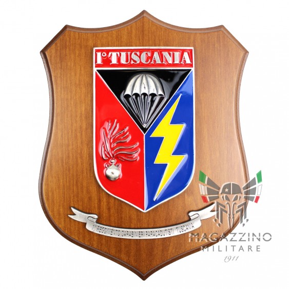 Enamel Coated Metal Paratrooper Carabinier 1° Tuscania Crest on Wood