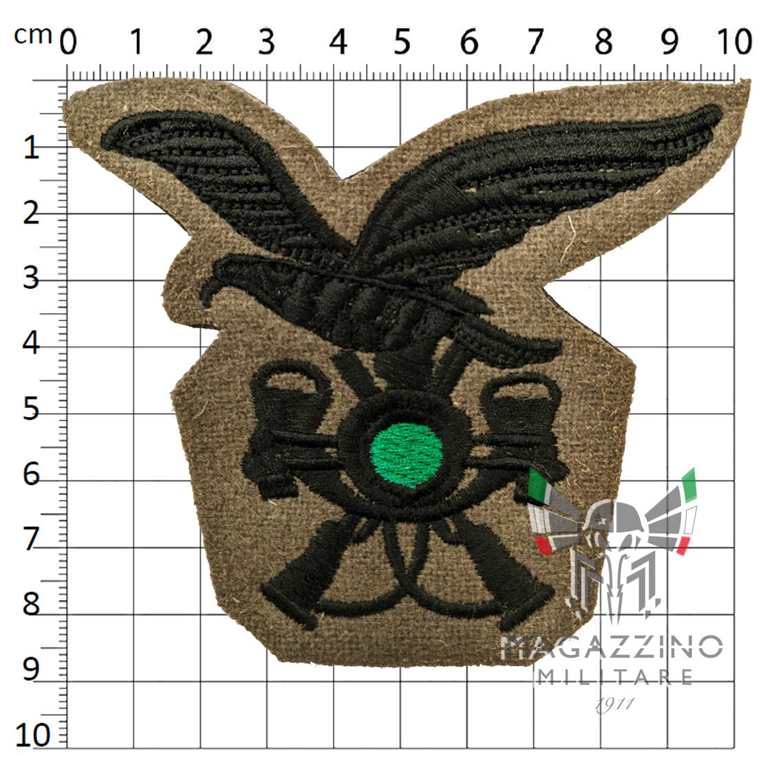 Fregio Alpini Fanteria ricamato nero su panno verde per Cappello (45)