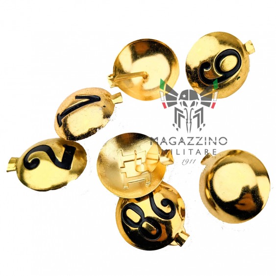 Regiment number insignia for bersaglieri vaira badge, golden metal 25mm