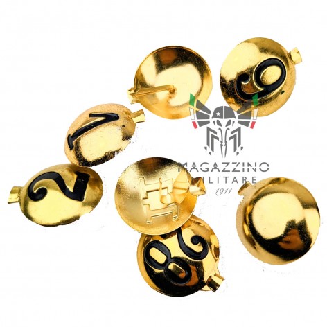 Regiment number insignia for bersaglieri vaira badge, golden metal 25mm