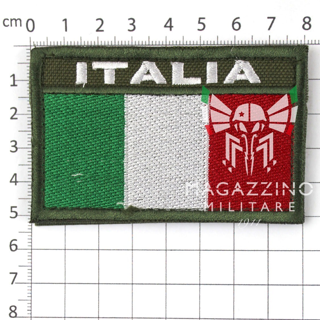Patch Velcrata Distintivo IT Rettangolo Bandiera Scritta Italia Bianca Fondo Verde (132)