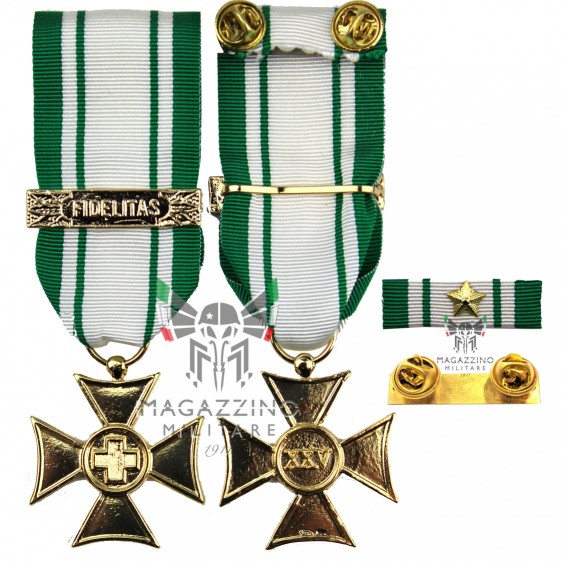 Medaglia e nastrino Croce Rossa XXV 25 anni oro, simbolo di anzianità nella Croce Rossa Militare