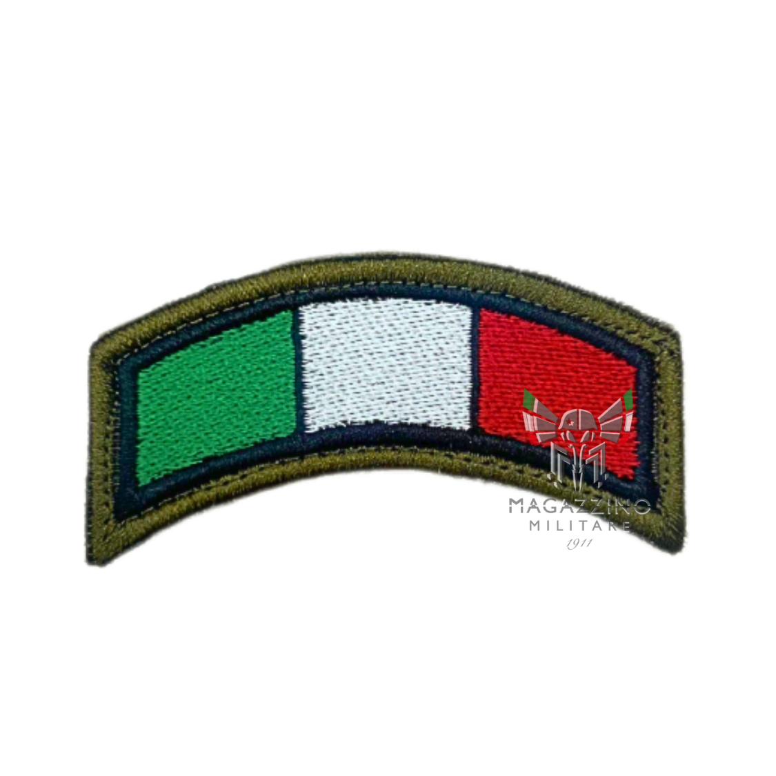 Patch a forma di arco con scritta "Italia", dotata di velcro per un facile fissaggio.