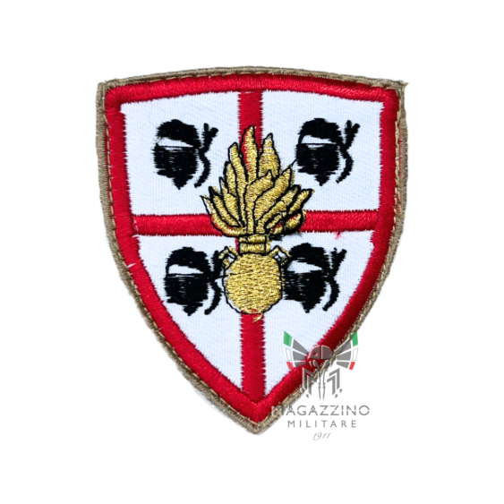 Embroidered shoulder patch of the Granatieri di Sardegna with velcro backing for easy attachment.