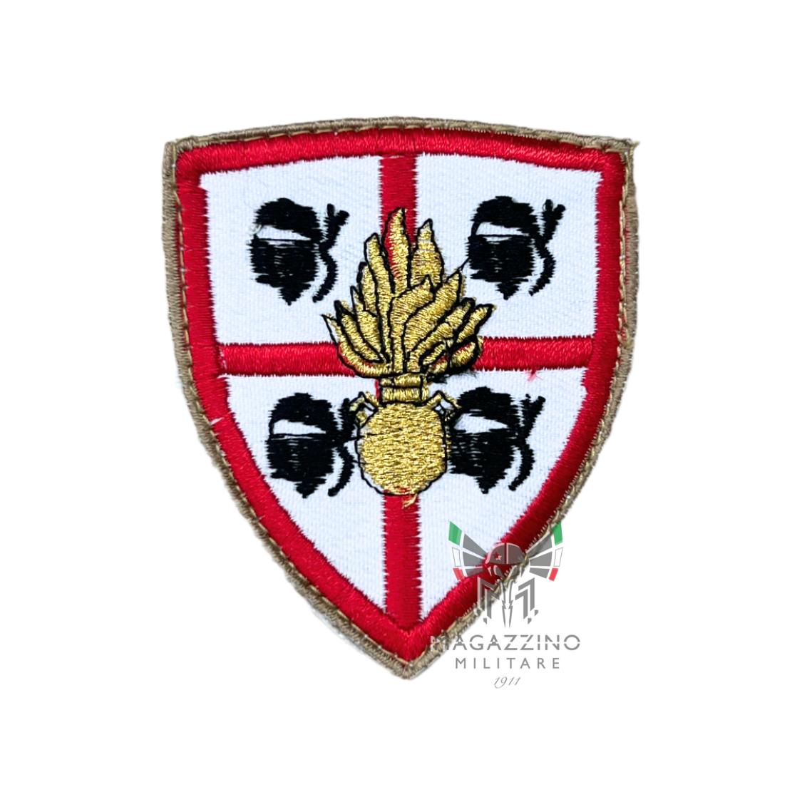 Embroidered shoulder patch of the Granatieri di Sardegna with velcro backing for easy attachment.