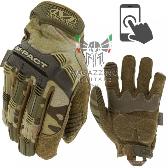 Pair of MECHANIX M-PACT impact protection tactical gloves in Multicam color.