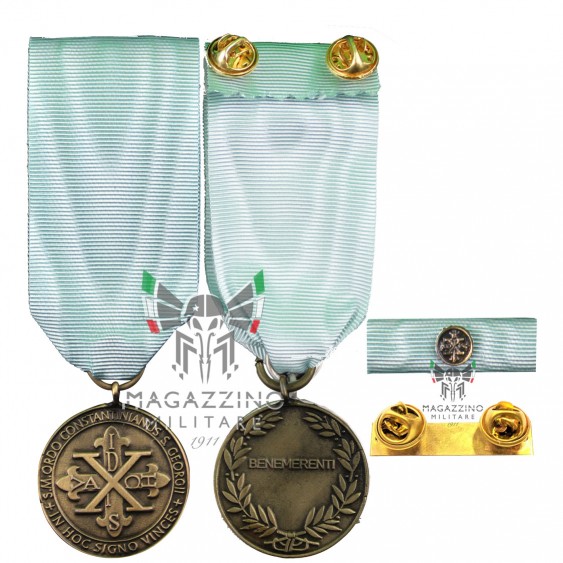 Medal and ribbon of the Merit Award of the Sacred Constantinian Order of Saint George in BRONZE with clip support, 37mm width