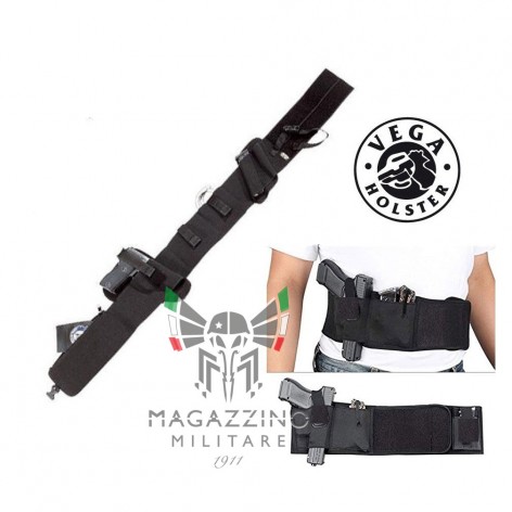Fascia elastica Vega Holster 2ET21 nera regolabile con fondina per pistola e tasche multiple per accessori operativi