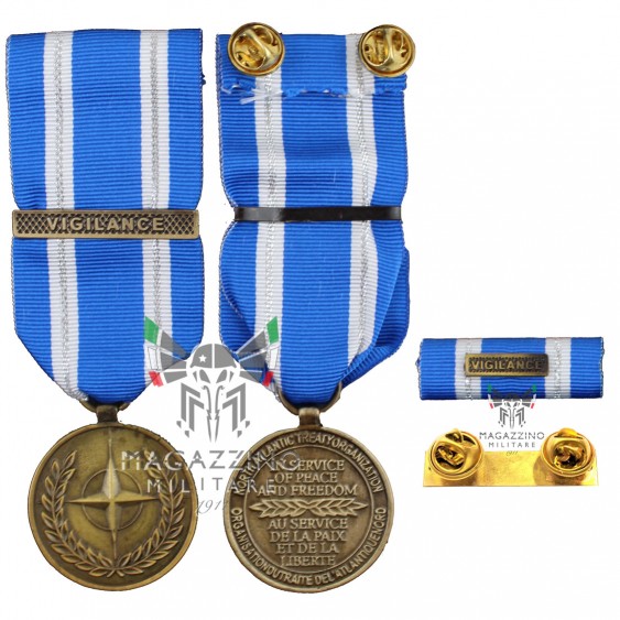 Medaglia e/o nastrino NATO Vigilance, rappresentano il riconoscimento per le operazioni NATO dal 24 febbraio 2022.