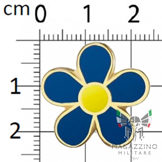 Metal lapel pin featuring the Myosotis (Forget-Me-Not) flower in Italian blue, the symbol for those Fallen for the Homeland.