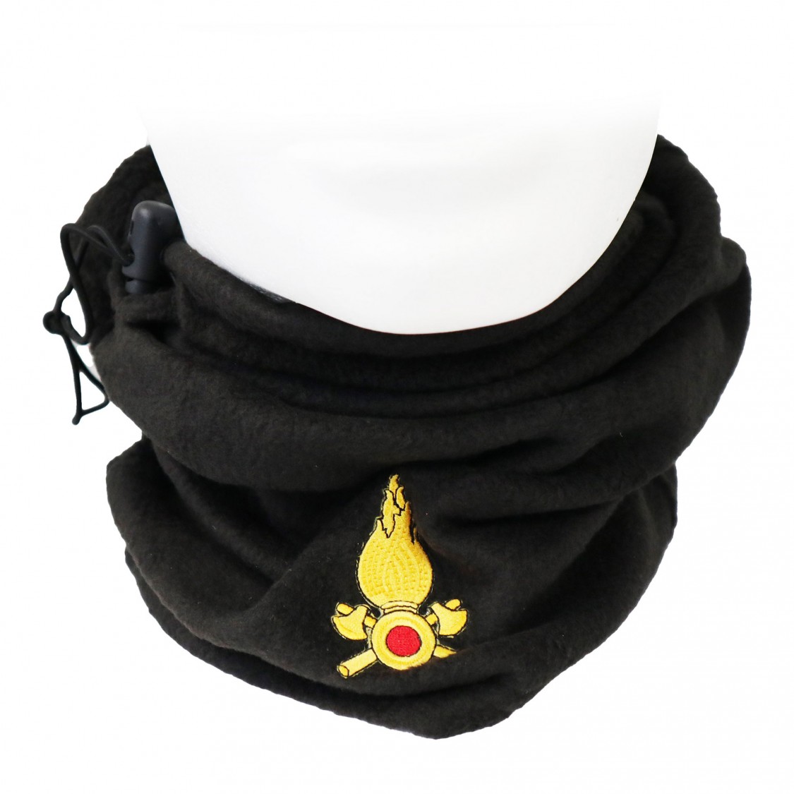 Tubular neck warmer in soft black fleece with embroidered Italian Firefig