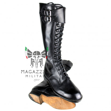 High leather boots ex Carabinieri Radiomobile Man Woman Black leather sole New