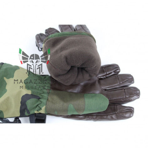 Original Italian Army GoreTex leather Gloves Camo fleece liner