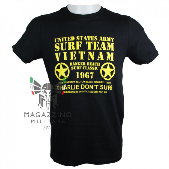 Maglietta T-SHIRT Militare Vietnam Surf Team Charlie US NERA