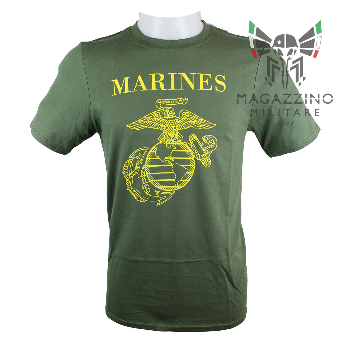 Military T-Shirt Marines logo US OD green