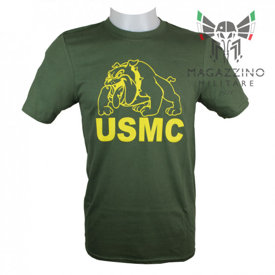 Military T-Shirt Marines bulldog USMC US OD Green