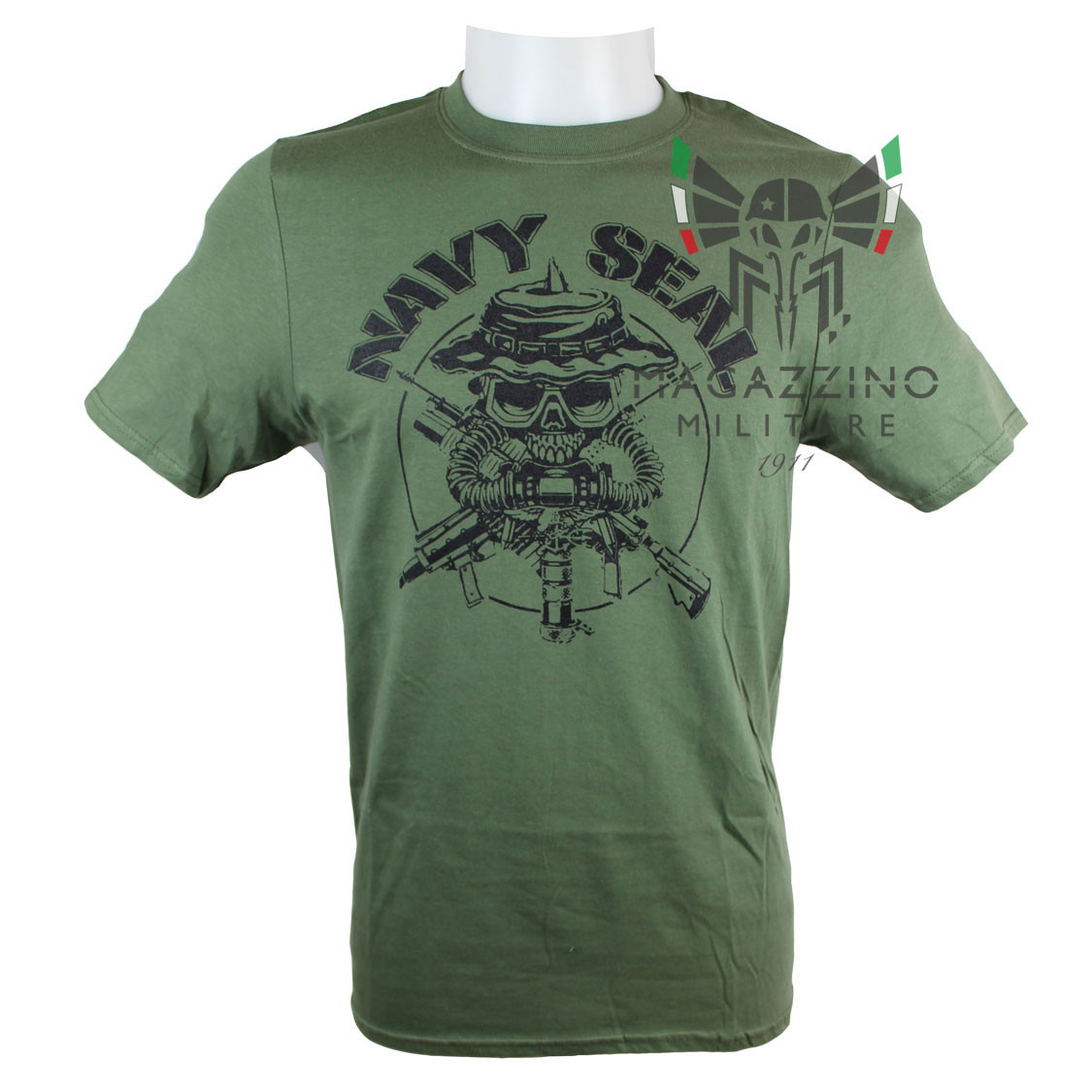 Military T-Shirt US Navy skull OD Green